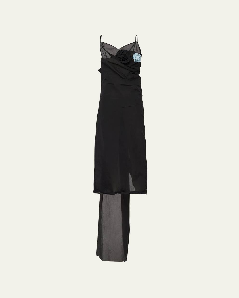 Floral Applique Crepe Draped Dress